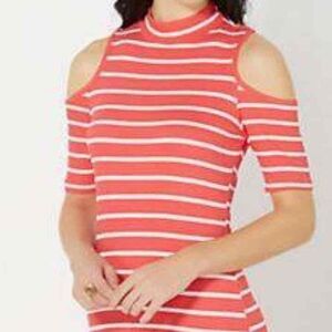 NWT S pink and white striped cold shoulder dress
